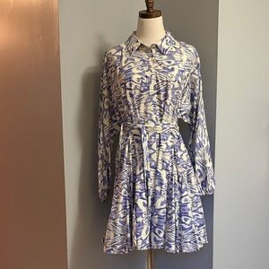 Guess by Marciano Blue and Cream Long Sleeve Dress